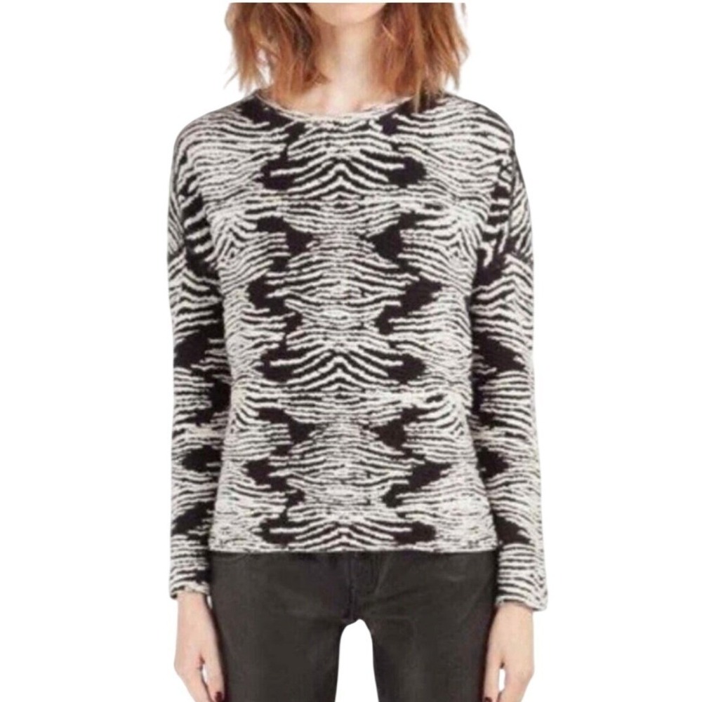 Maje Zebra Print Long Sleeve Knit Sweater Top Size 1=small Black White